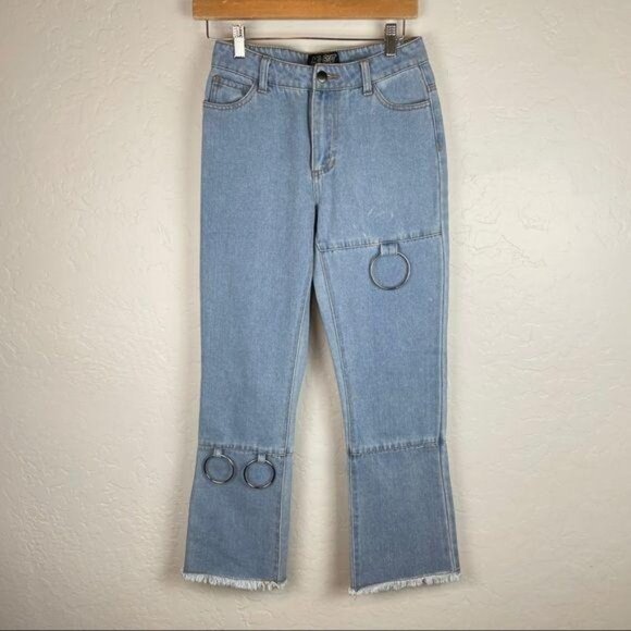 Mad‎ But Magic Kick Flare Jeans w/ Metal Rings Straight Leg High Rise Denim XS - Picture 2 of 9